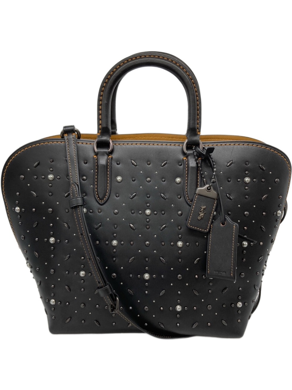 COACH 12163 Prairie Rivets Dakotah Black Glovetanned Leather Satchel Bowling Bag